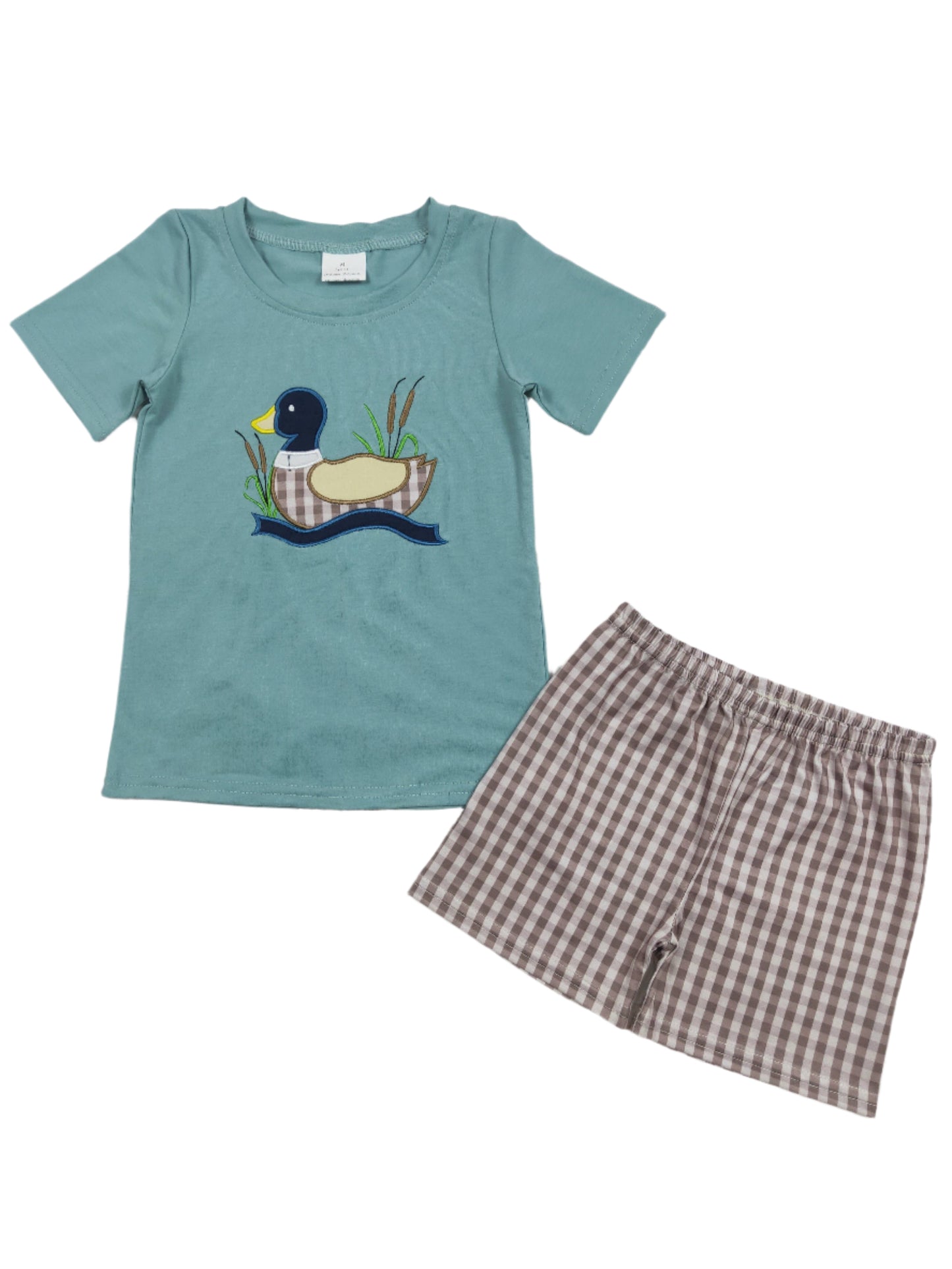 Boys Checkered Duck Appliqué Top Shorts Set