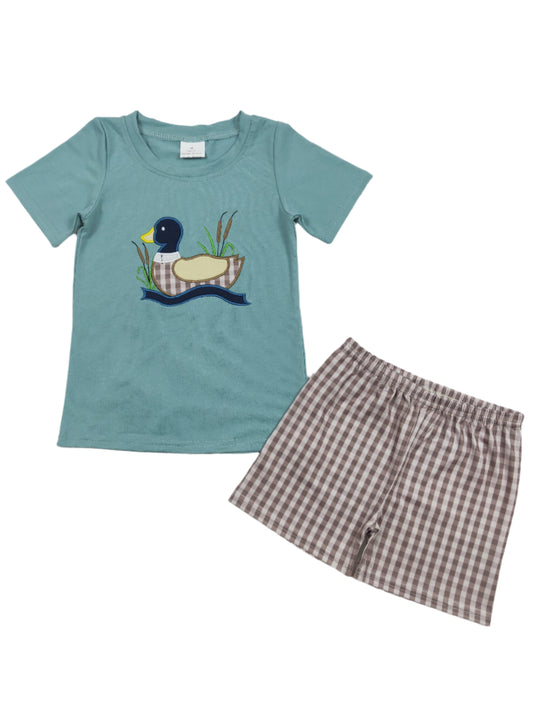 Boys Checkered Duck Appliqué Top Shorts Set
