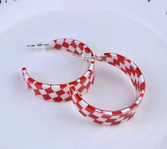 Crimson Checkered Earrings for Women. Checkered Gameday