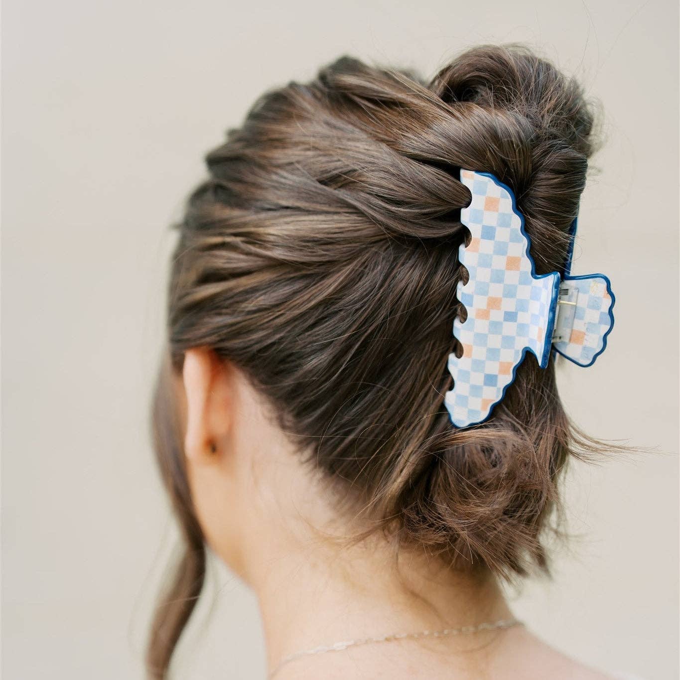 Orange and Blue Scalloped Claw Clip Gracefully Made Art