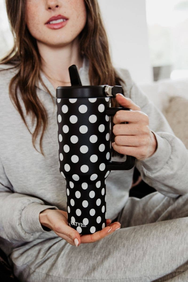 Black & White Polka Dots Tumbler With Designs Katydid