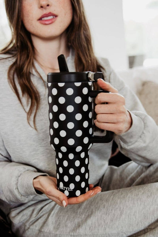 Black & White Polka Dots Tumbler With Designs Katydid