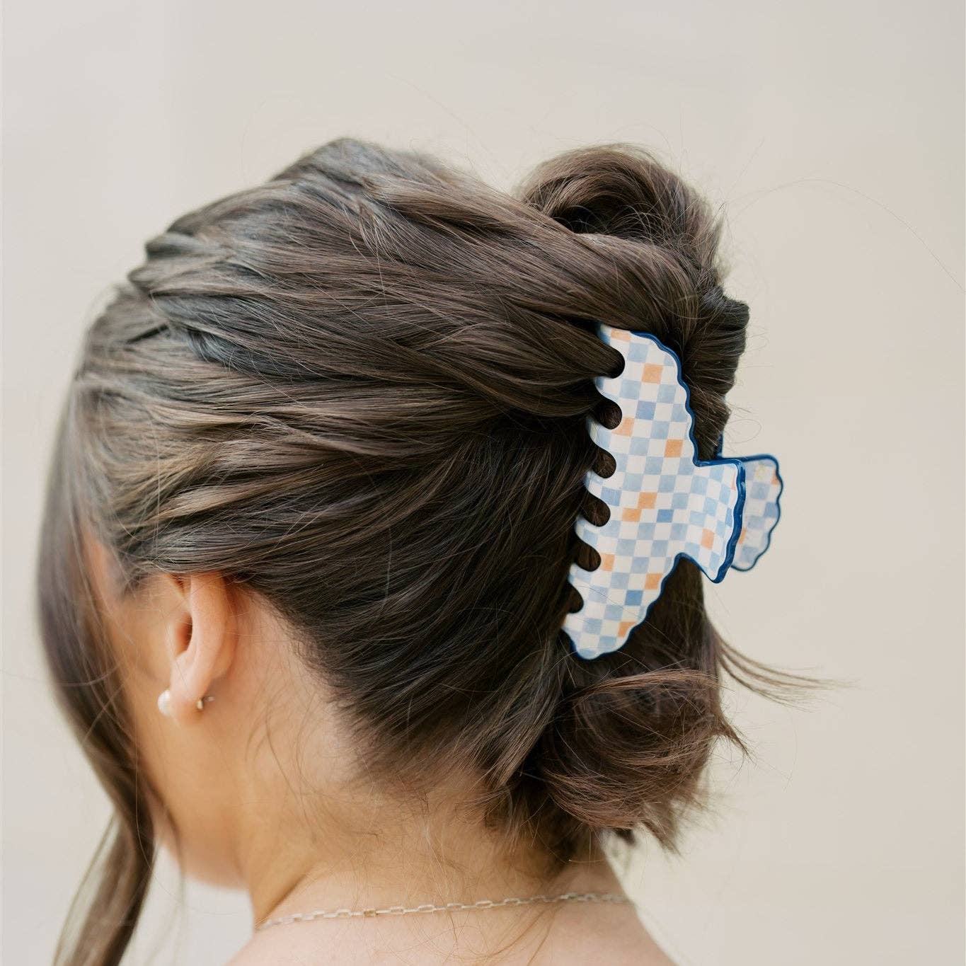 Orange and Blue Scalloped Claw Clip Gracefully Made Art