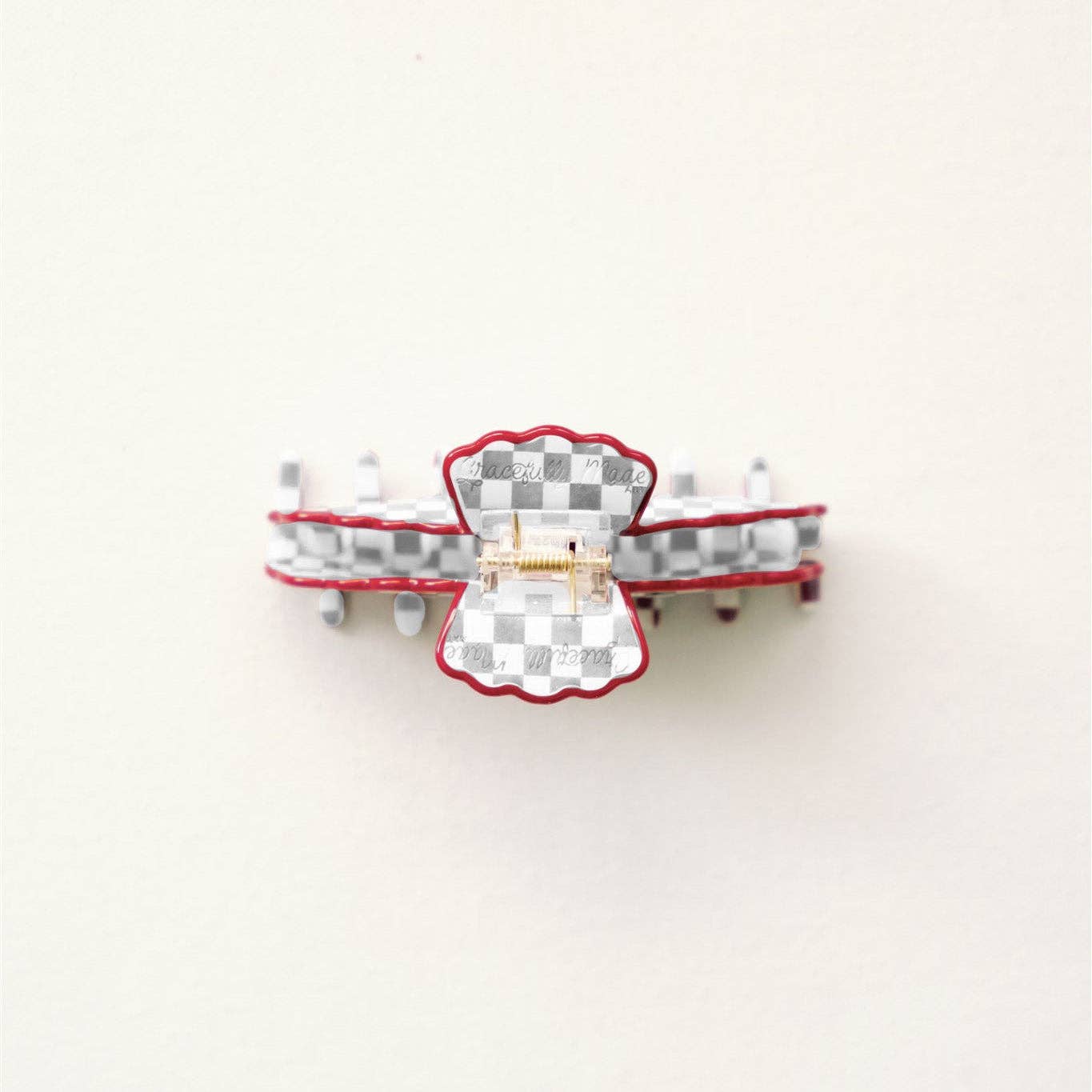 Gray and White Scalloped Claw Clip Gracefully Made Art