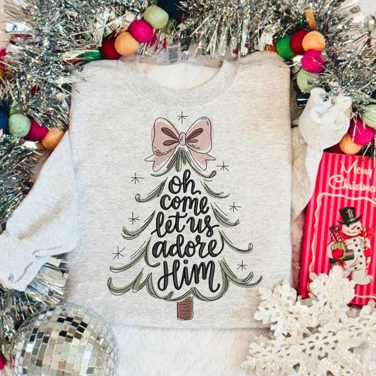 Oh Come Let Us Adore Him Faux Embroidery DTF Heat Transfer
