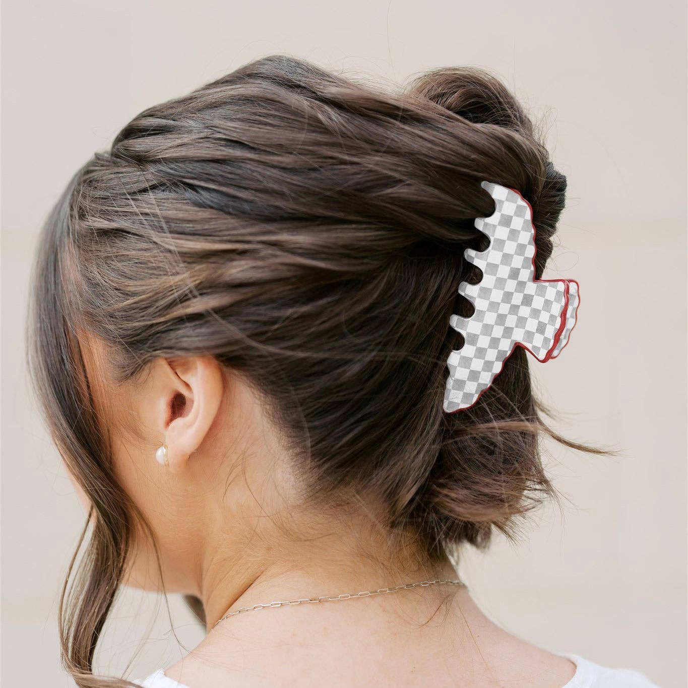 Gray and White Scalloped Claw Clip Gracefully Made Art