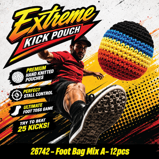 Extreme Retro Hand-Knitted Kick Pouch Footbag - 12/Display Novelty Brands