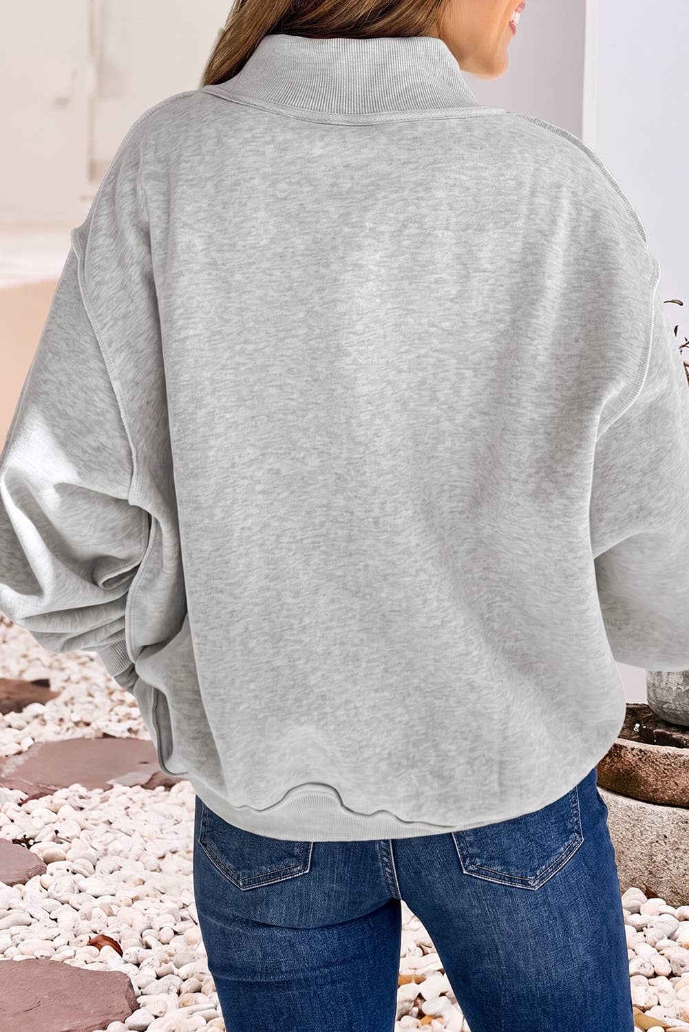Game Day Oversize Reversible Mock Neck Sweatshirt | S-4X: Light Grey / Missy / 2XL Little Daisy Closet