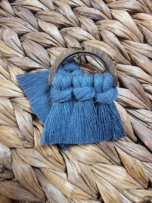 Midnight Blue Wood Macrame Earrings
