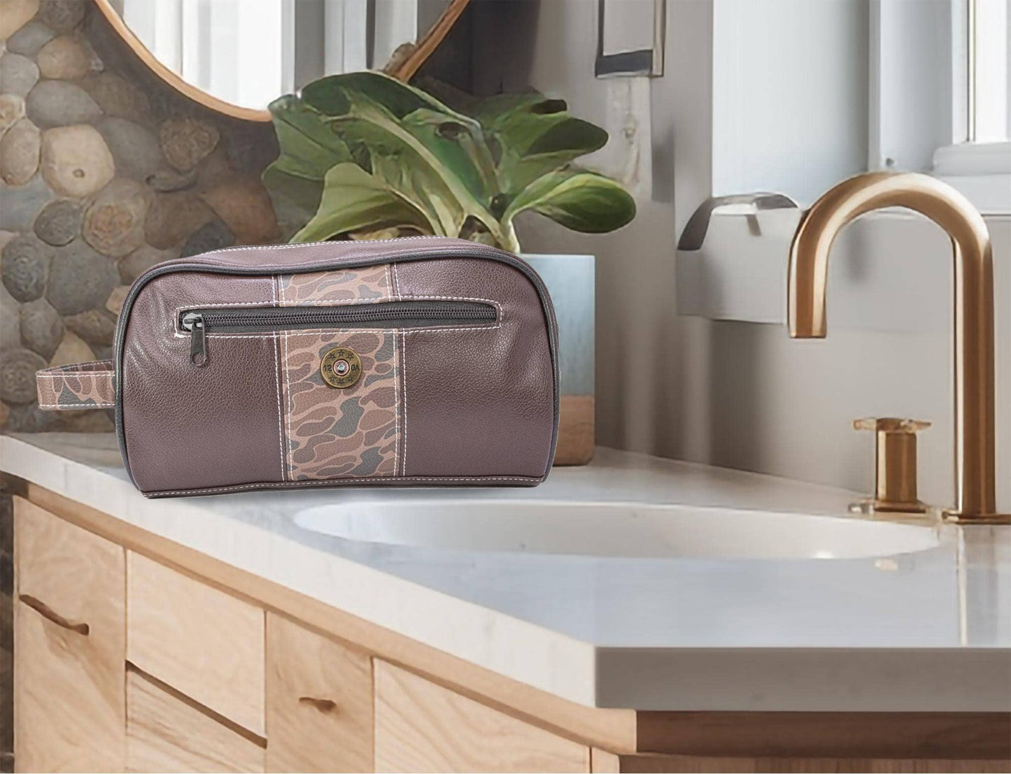 Shot Shell Brown Pebble Old School Camo Men's Toiletry Dopp Bag.