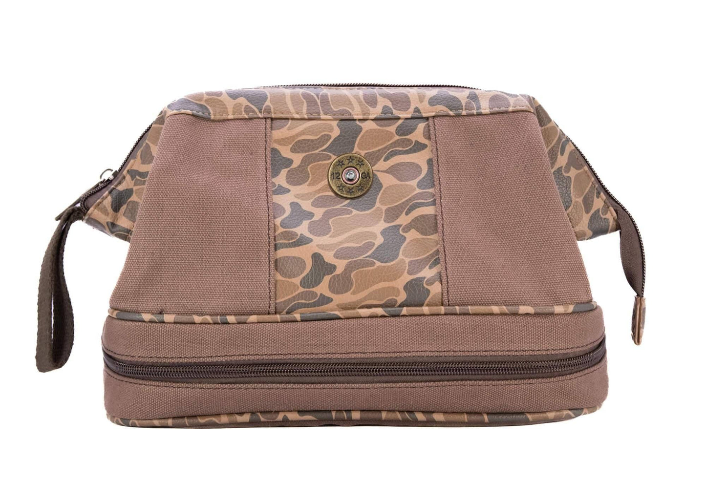 Shot Shell Brown Waxed Canvas Old School Camo Men's Toiletry Dopp Bag.
