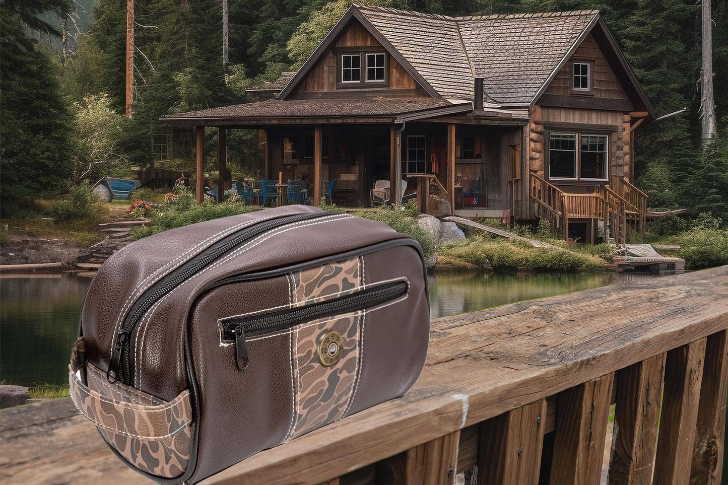 Shot Shell Brown Pebble Old School Camo Men's Toiletry Dopp Bag.