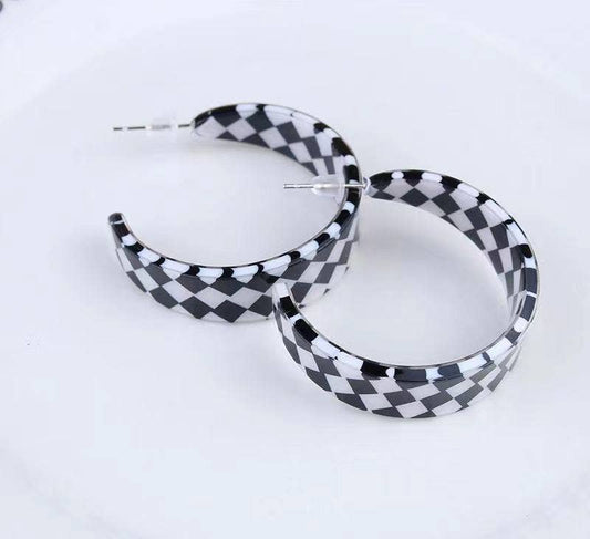 Cute Pair of Black and White Checkered Earrings for Gameday