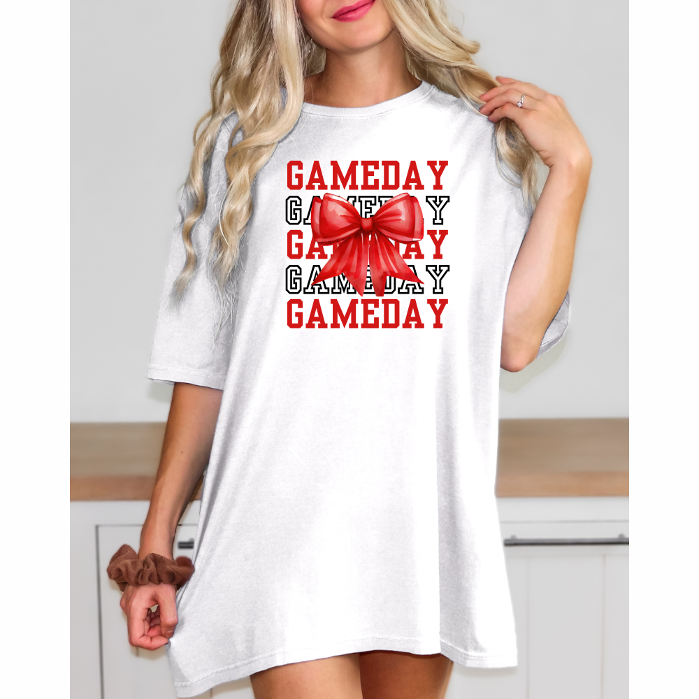 Red Gameday Bow Comfort Colors Shirt