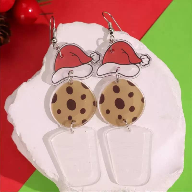 Cute Milk and Cookies Santa Style Christmas Earrings f