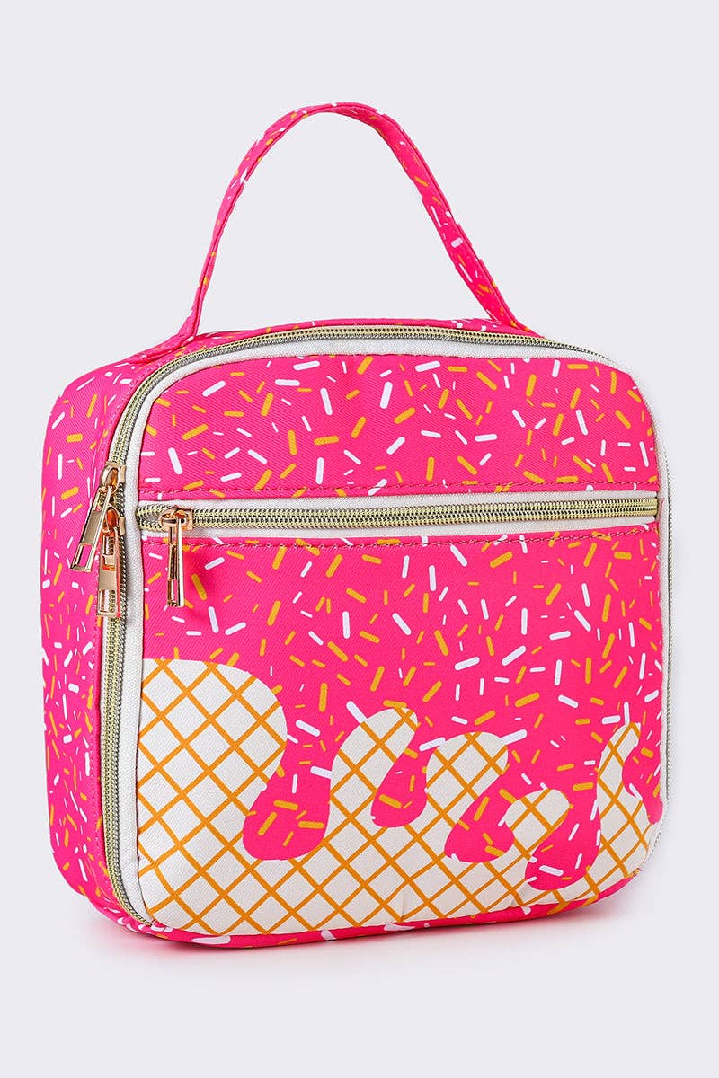 Pink Ice Cream Drip Canvas Lunch Box