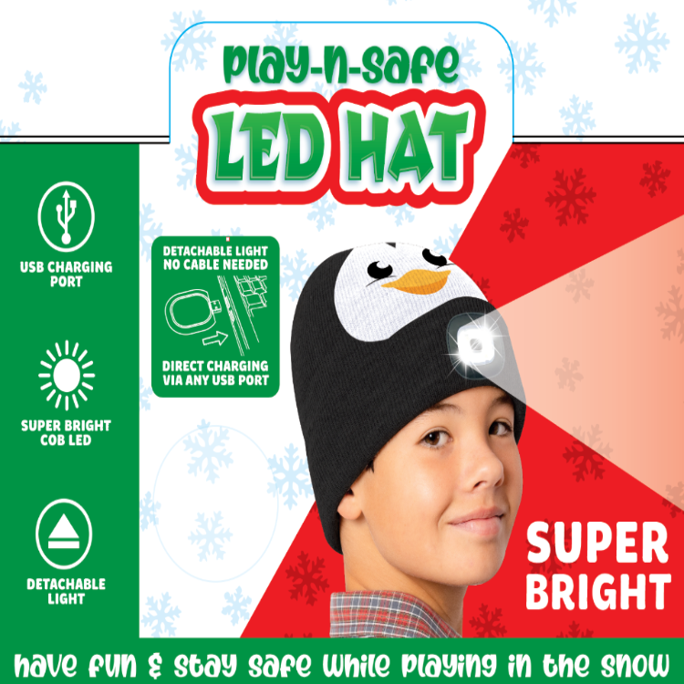 Christmas LED Rechargable Light Beanie Assortment- 6/Display