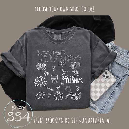 Thanksgiving Doodle Tee - Comfort Color 1717 Short Sleeve T-Shirt
