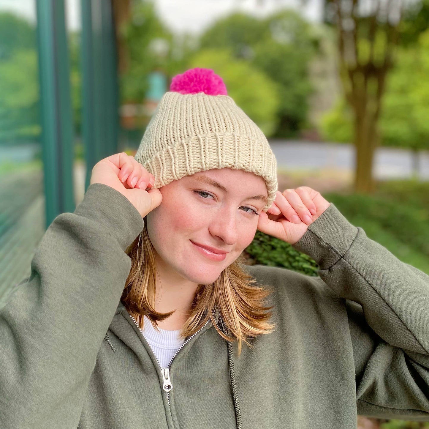 Fuchsia Color Pom Beanie Ellison+Young