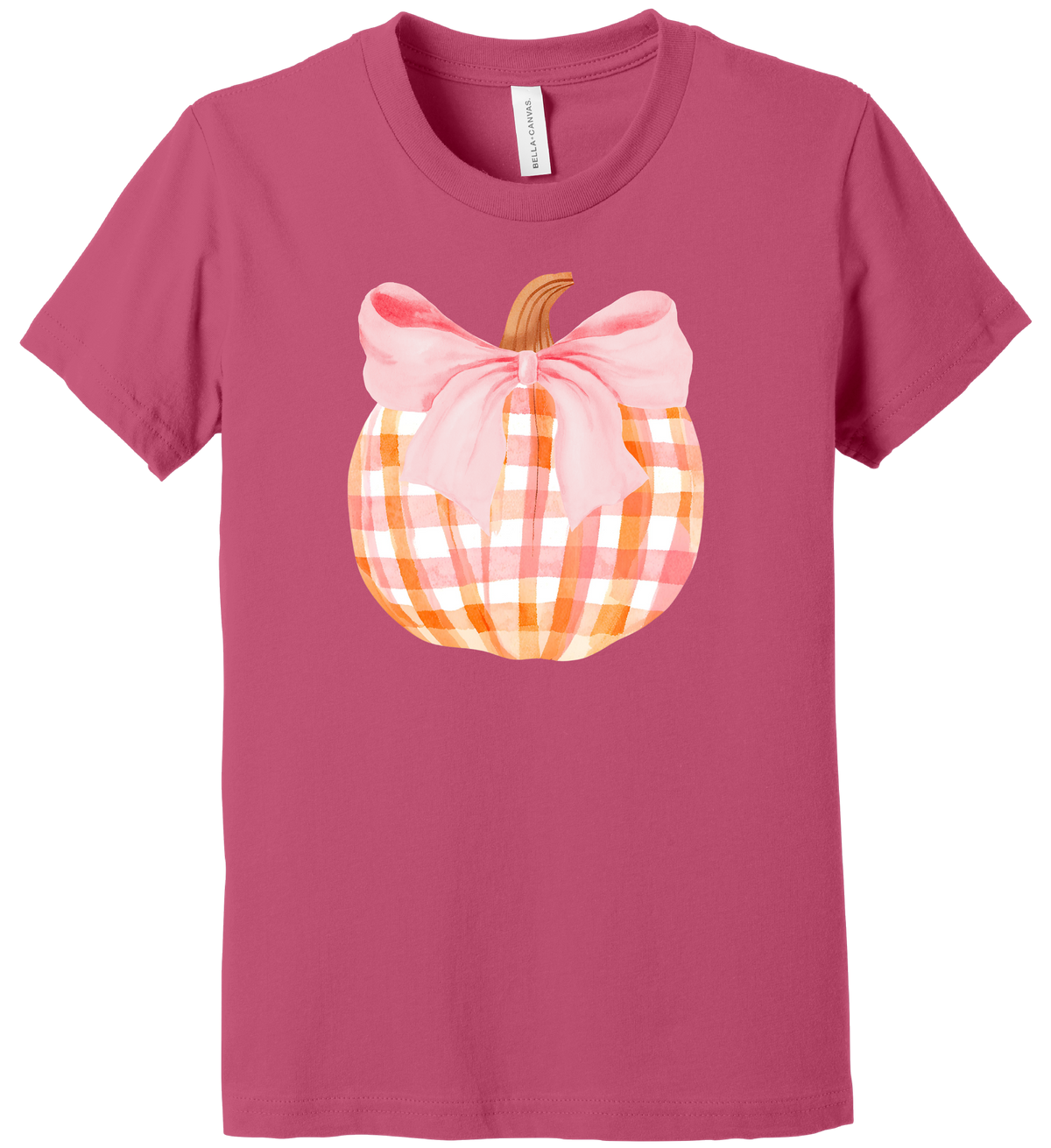 Youth Gingham Bow Pumpkin - Short Sleeve T-Shirt Gallery 334