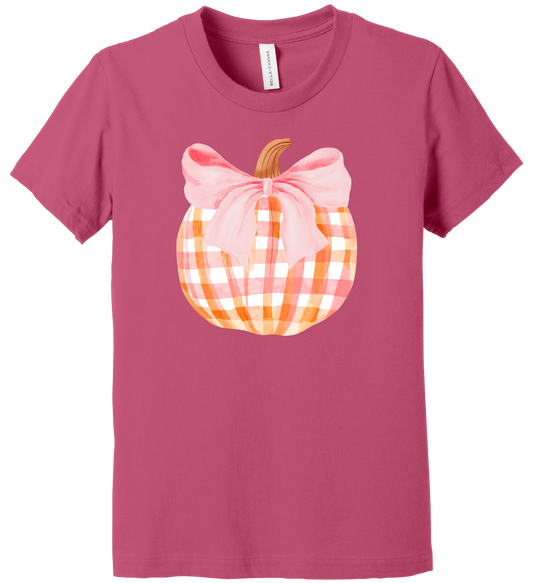 Youth Gingham Bow Pumpkin - Short Sleeve T-Shirt Gallery 334