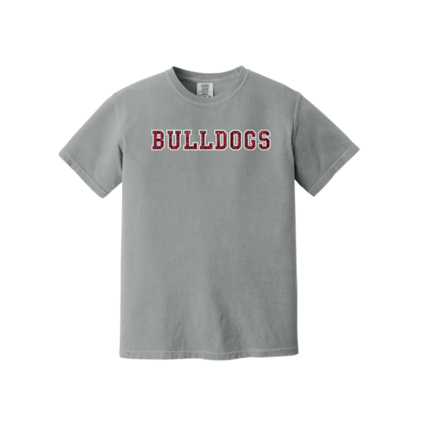 Glitter Varsity BULLDOGS Comfort Colors Tee (Adult and Youth Size)