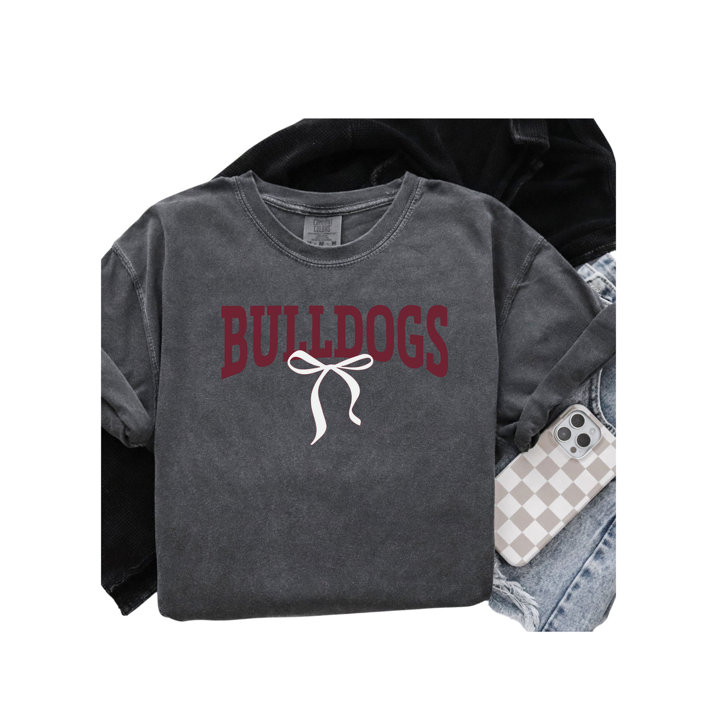 Comfort Colors Bulldogs Bow Tee (Adult and Youth Sizes)