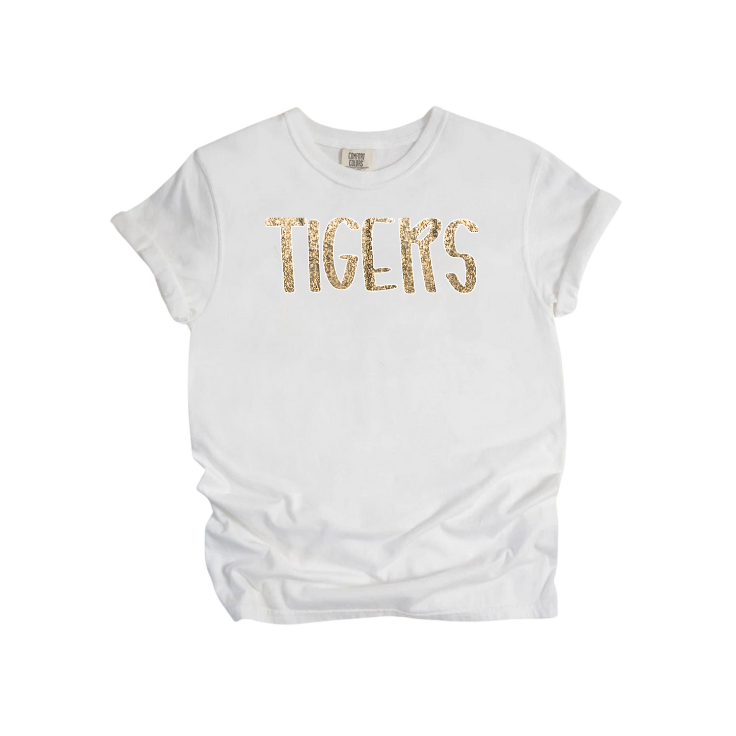 Glitter Handwritten Tigers Comfort Colors Tee (Adult and Youth Size)
