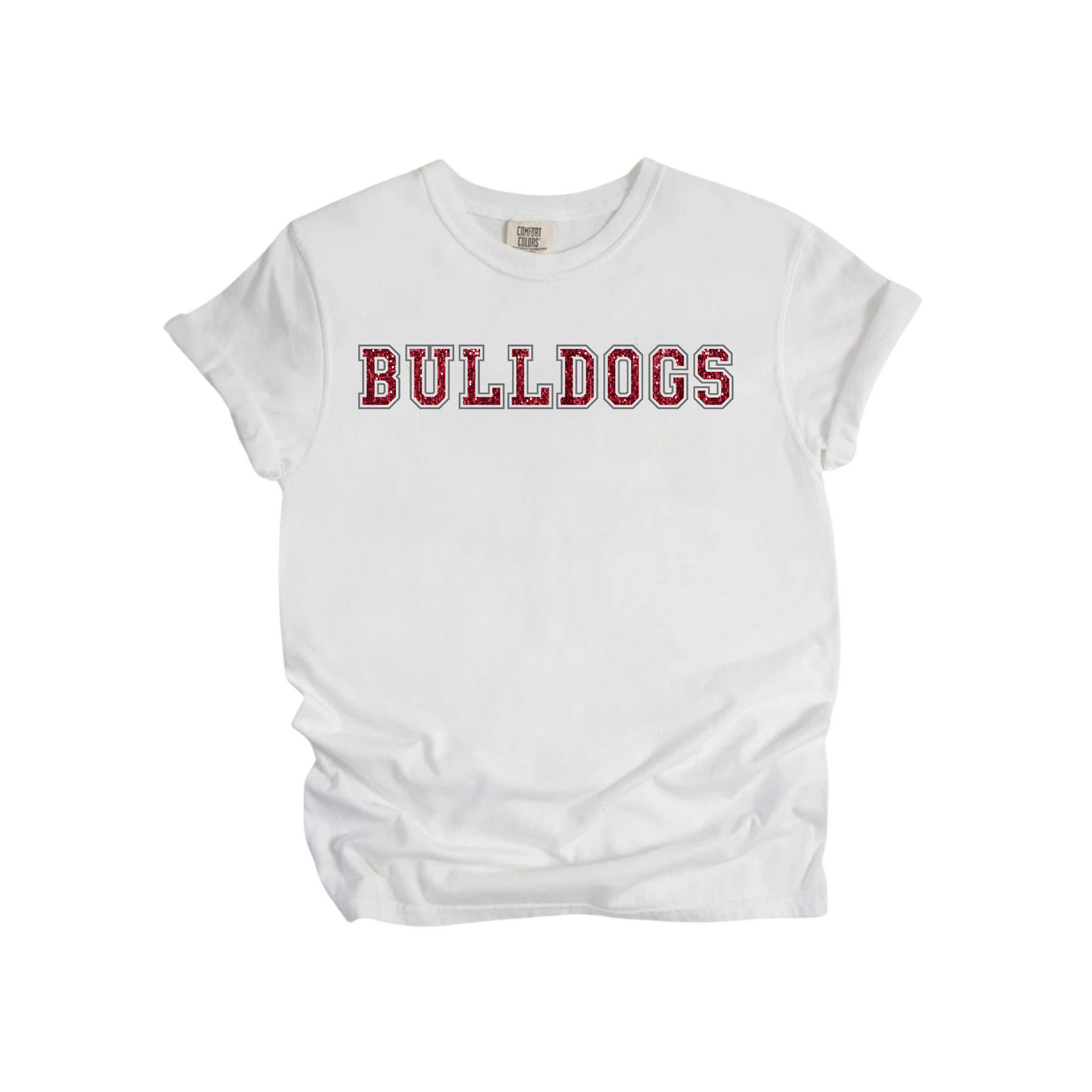 Glitter Varsity BULLDOGS Comfort Colors Tee (Adult and Youth Size)