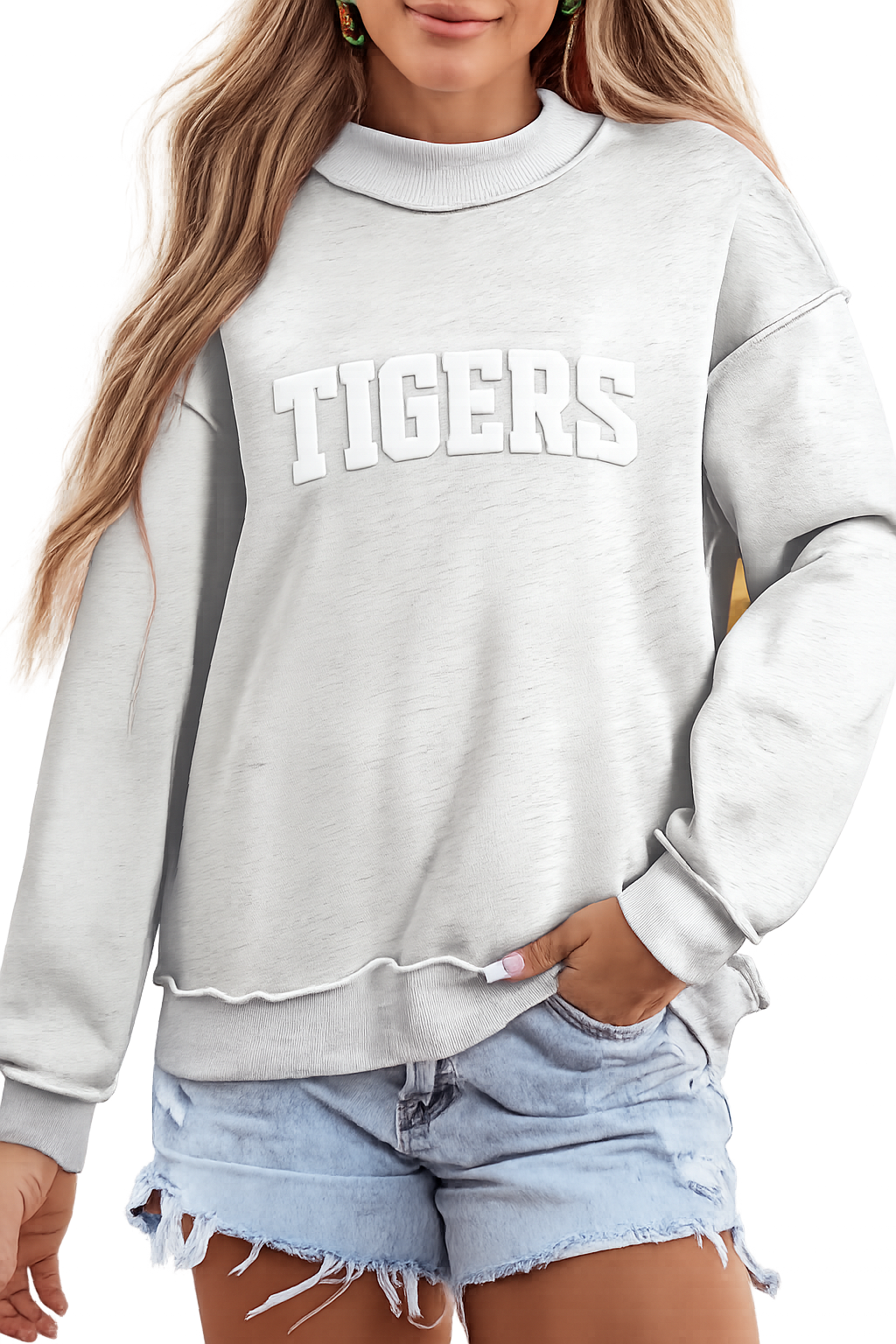 Mockneck Tiger Sweatshirt - Puff Print Gallery 334