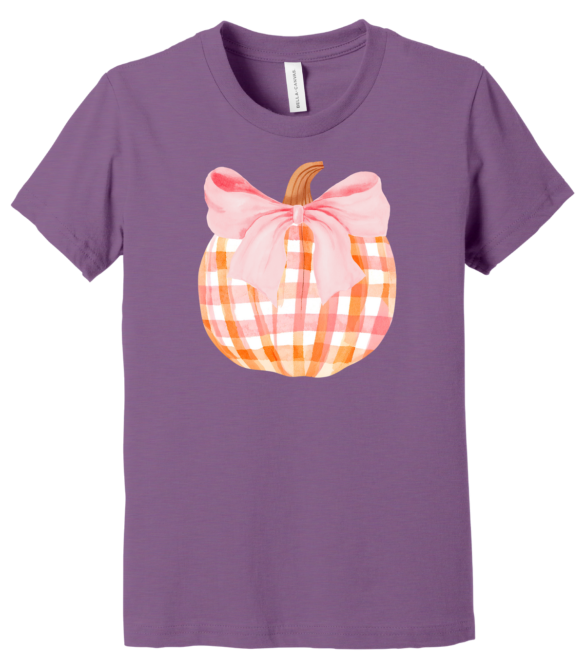 Youth Gingham Bow Pumpkin - Short Sleeve T-Shirt Gallery 334