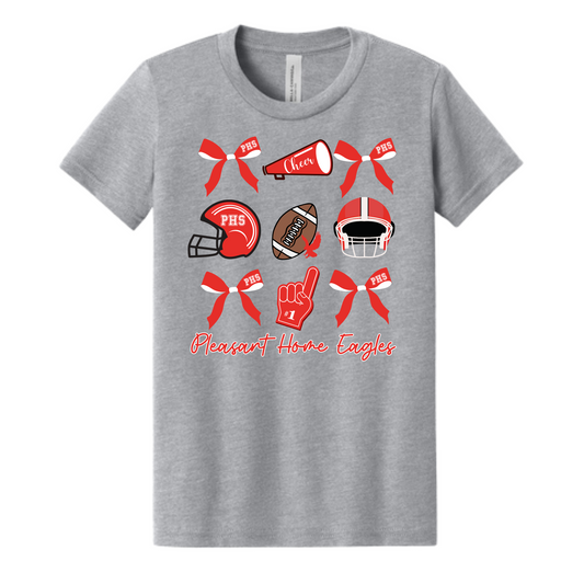 Bella Canvas Pleasant Home  School Football Bow Collage T-Shirt