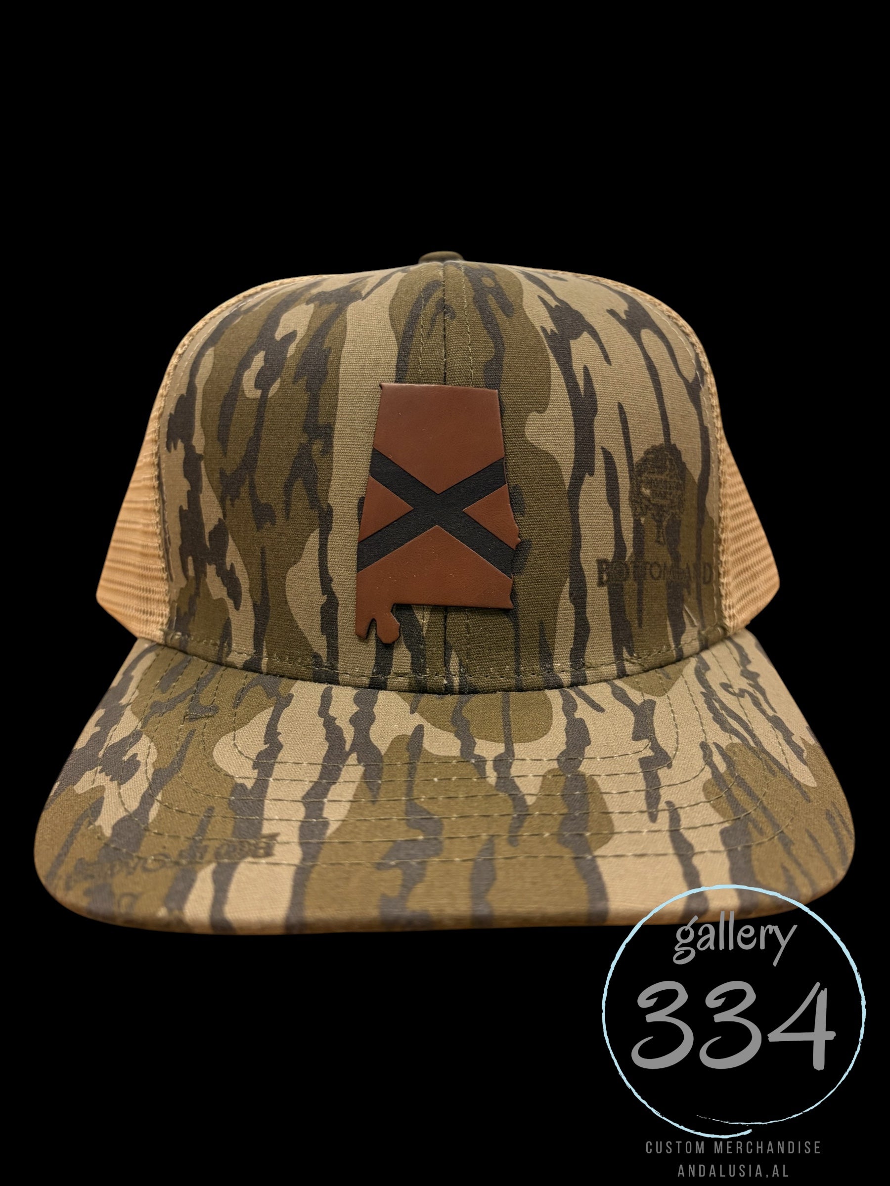 Alabama State Flag Leather Patch Trucker Hat — Bottomland Camo Snapback Gallery 334