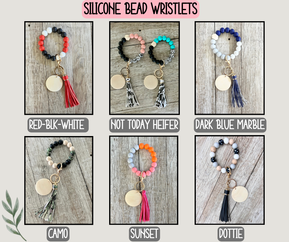 Customized Silicone Bead Wristlets- Engraved with your name or text!