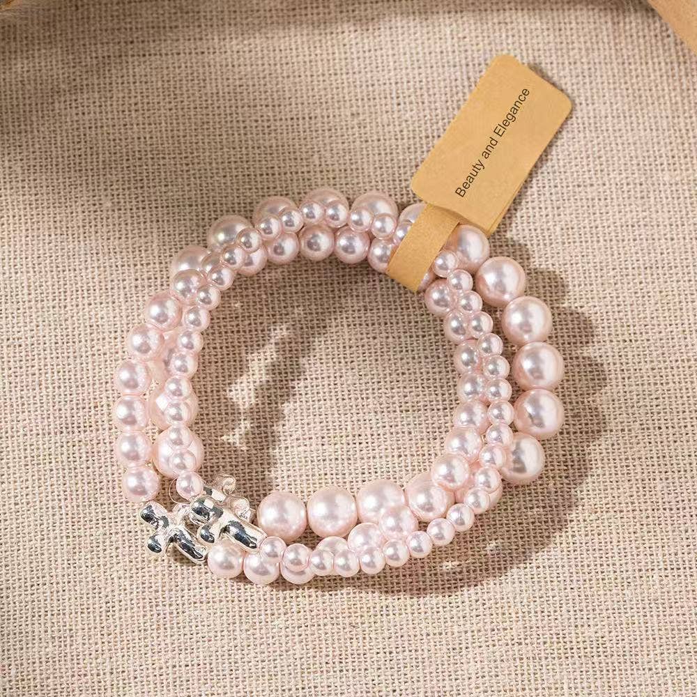 Hot Item! Elegant Stackable Pearl Cross Bracelets for Women