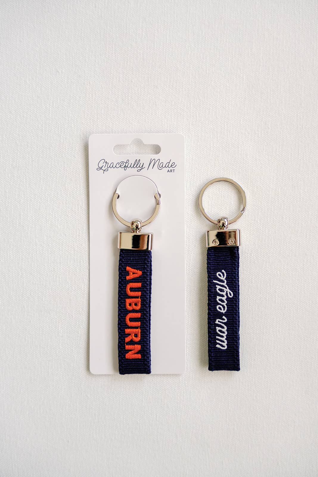 Auburn-War Eagle Embroidered Keychain Gracefully Made Art