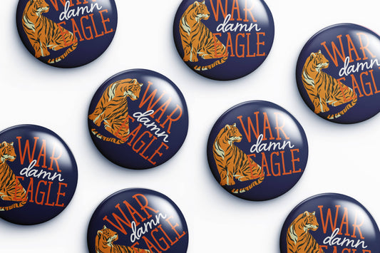 Auburn War Damn Eagle Sitting Tiger Button Cute As A Button