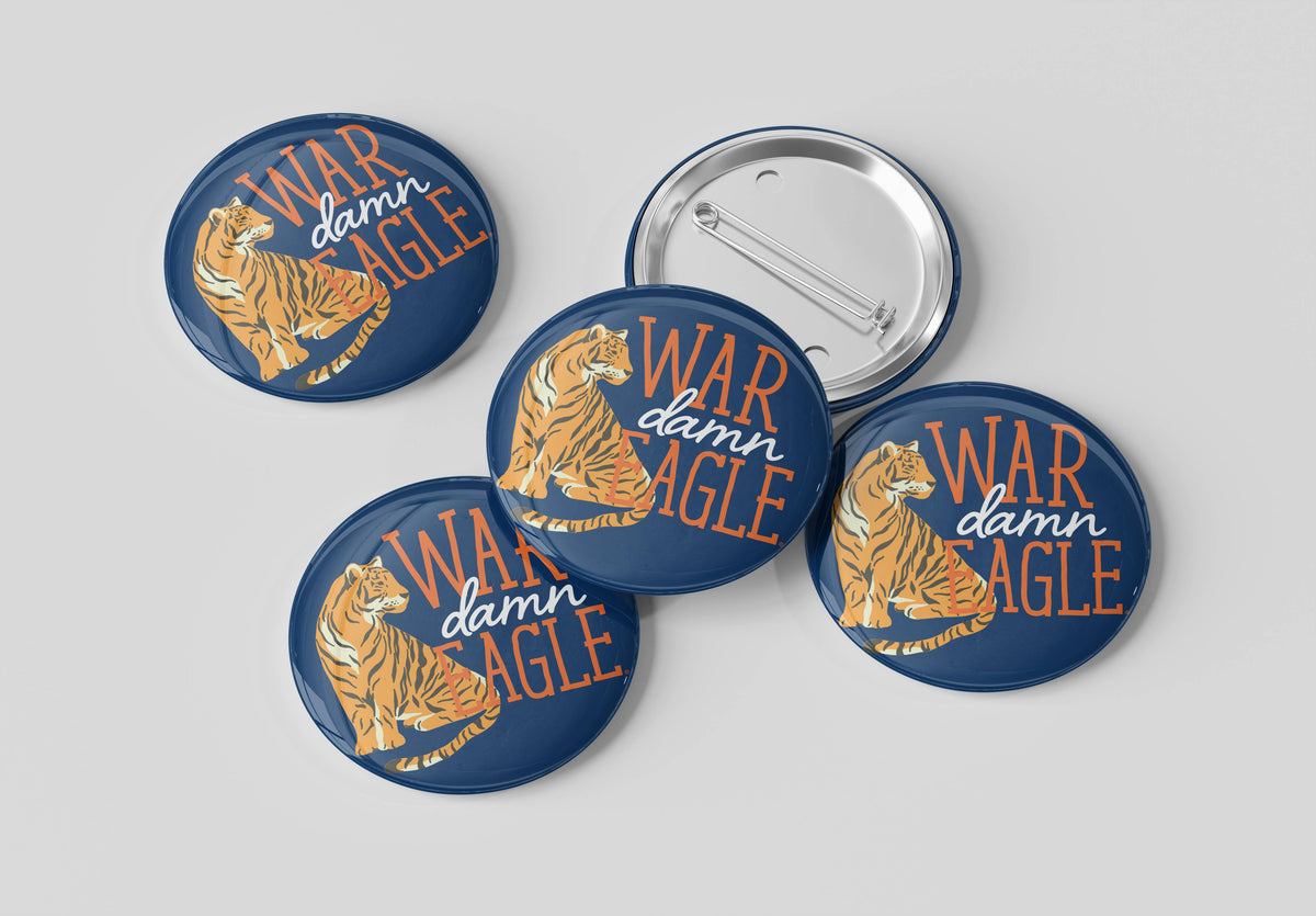 Auburn War Damn Eagle Sitting Tiger Button Cute As A Button