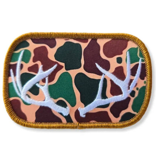 Camo Antlers Embroidered Iron On Patch