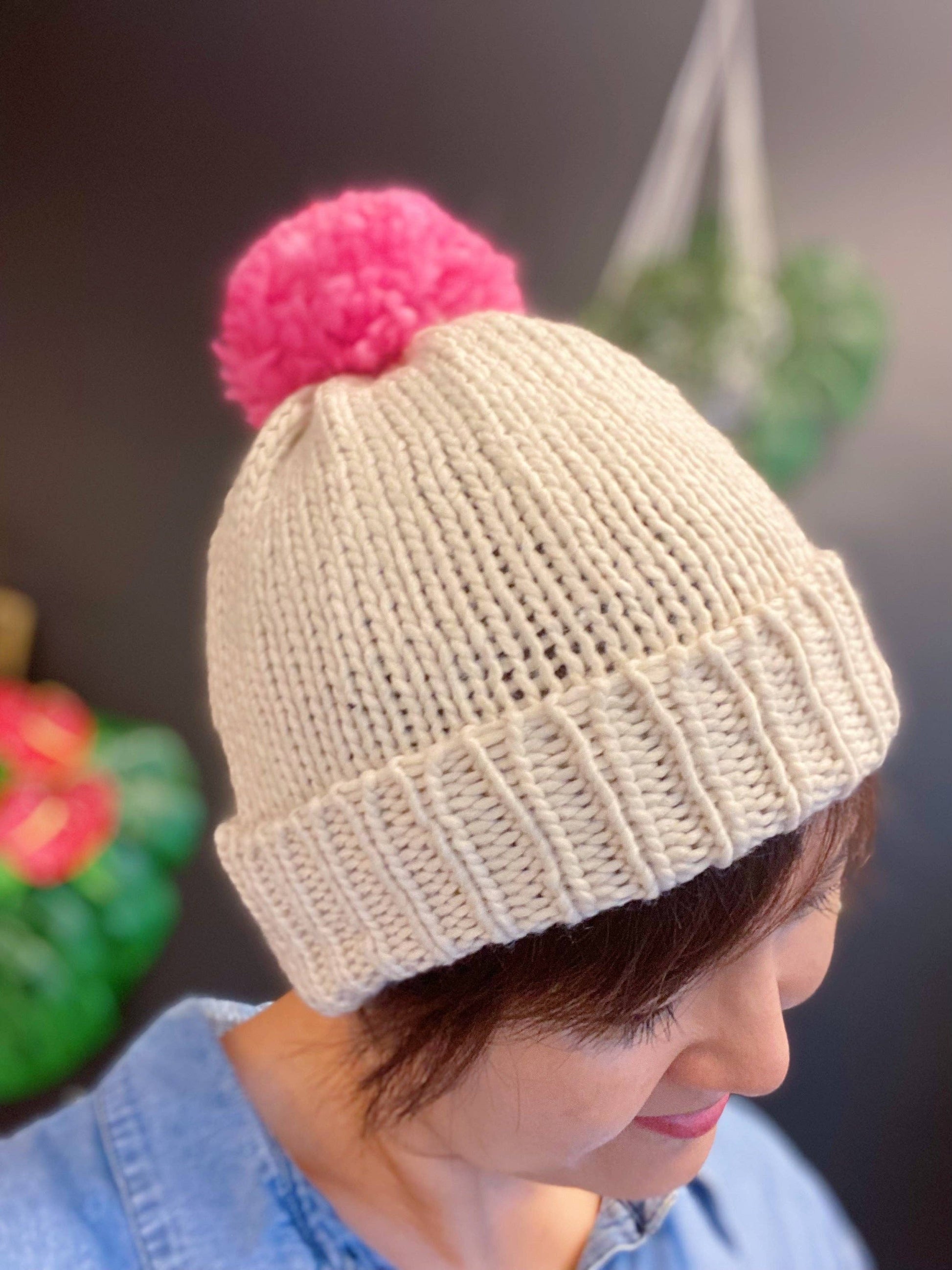 Fuchsia Color Pom Beanie Ellison+Young