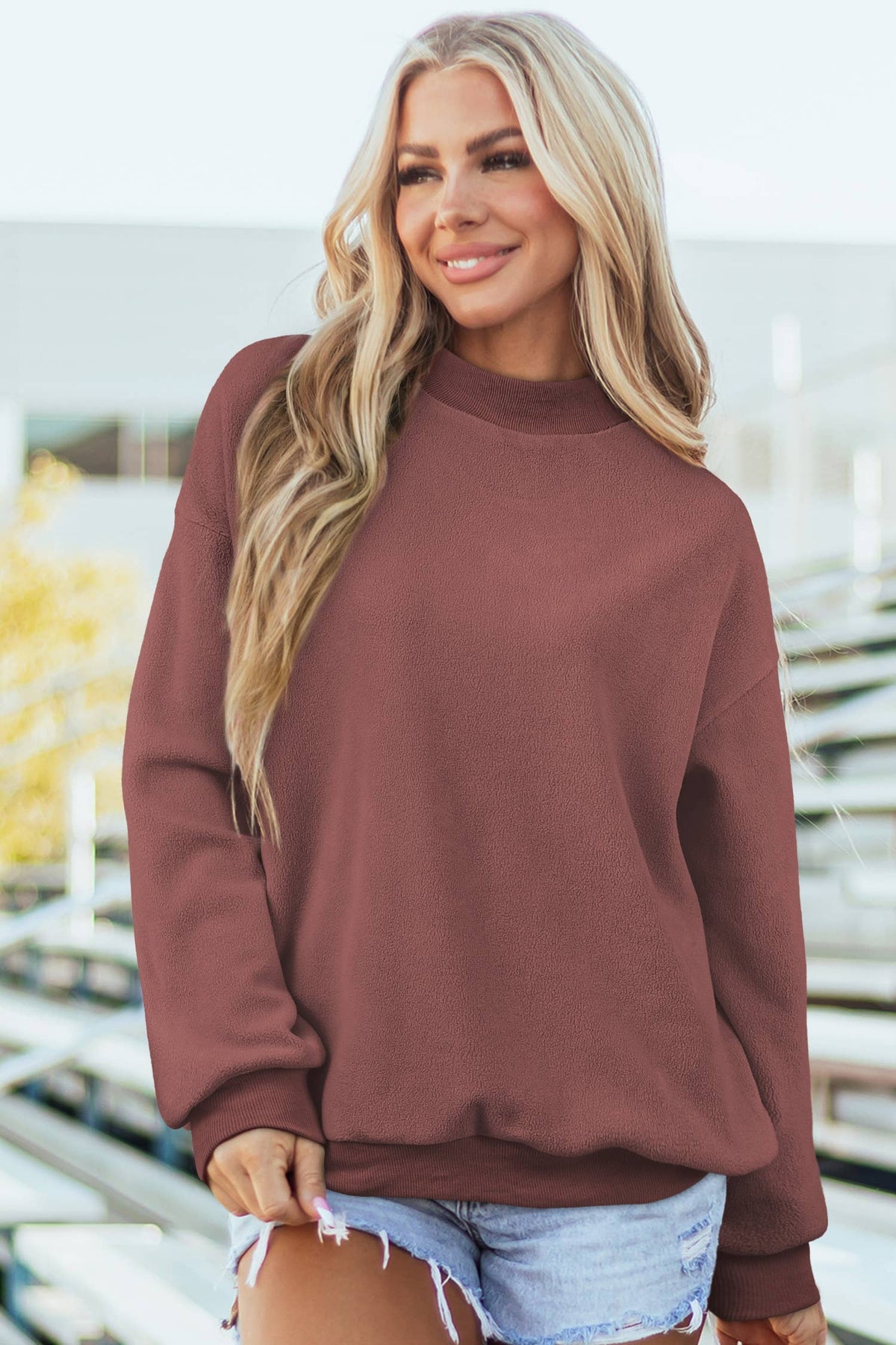 Game Day Oversize Reversible Mock Neck Sweatshirt | S-4X: Light Grey / Missy / 2XL Little Daisy Closet