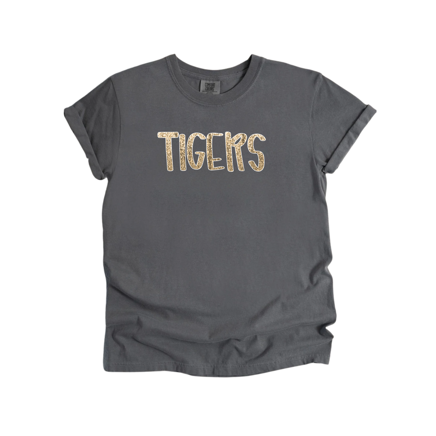Glitter Handwritten Tigers Comfort Colors Tee (Adult and Youth Size)