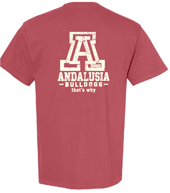 Andalusia Bulldogs Block A Tee - Crimson, back design