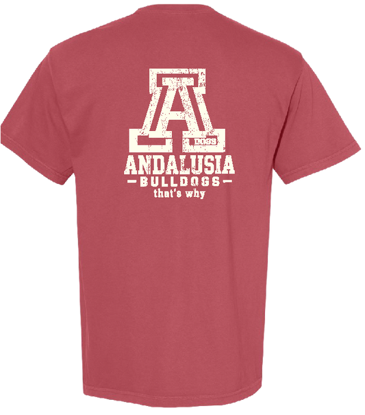 Andalusia Bulldogs Block A Tee - Crimson, back design