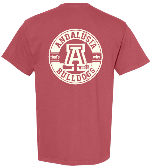 Andalusia Bulldogs Circle Stamp Tee - Crimson, back design