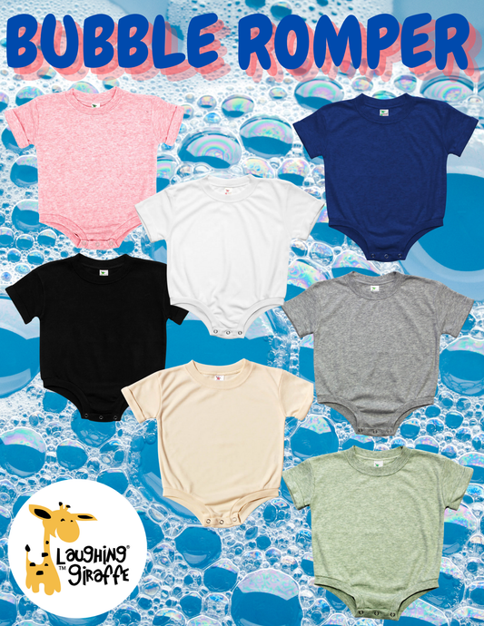Infant Short Sleeve Baby Bubble Romper Trendy Super Soft DIY Laughing Giraffe