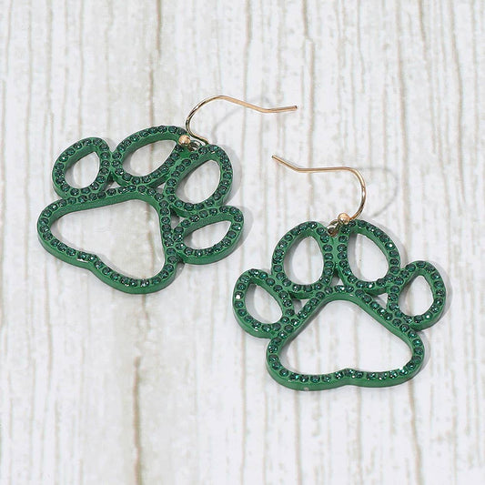 Rhinestone Paved Gameday Paw Dangle Earrings Sensibling Corp.