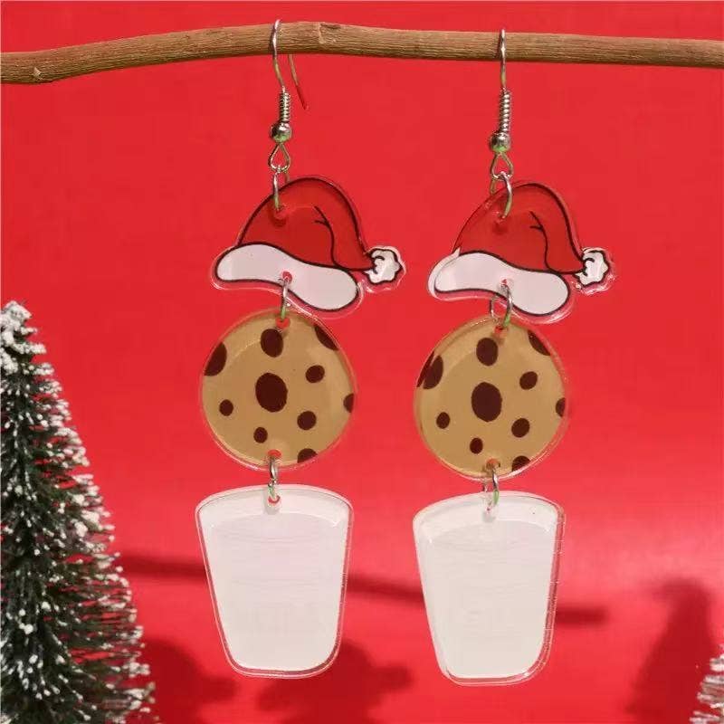 Cute Milk and Cookies Santa Style Christmas Earrings f