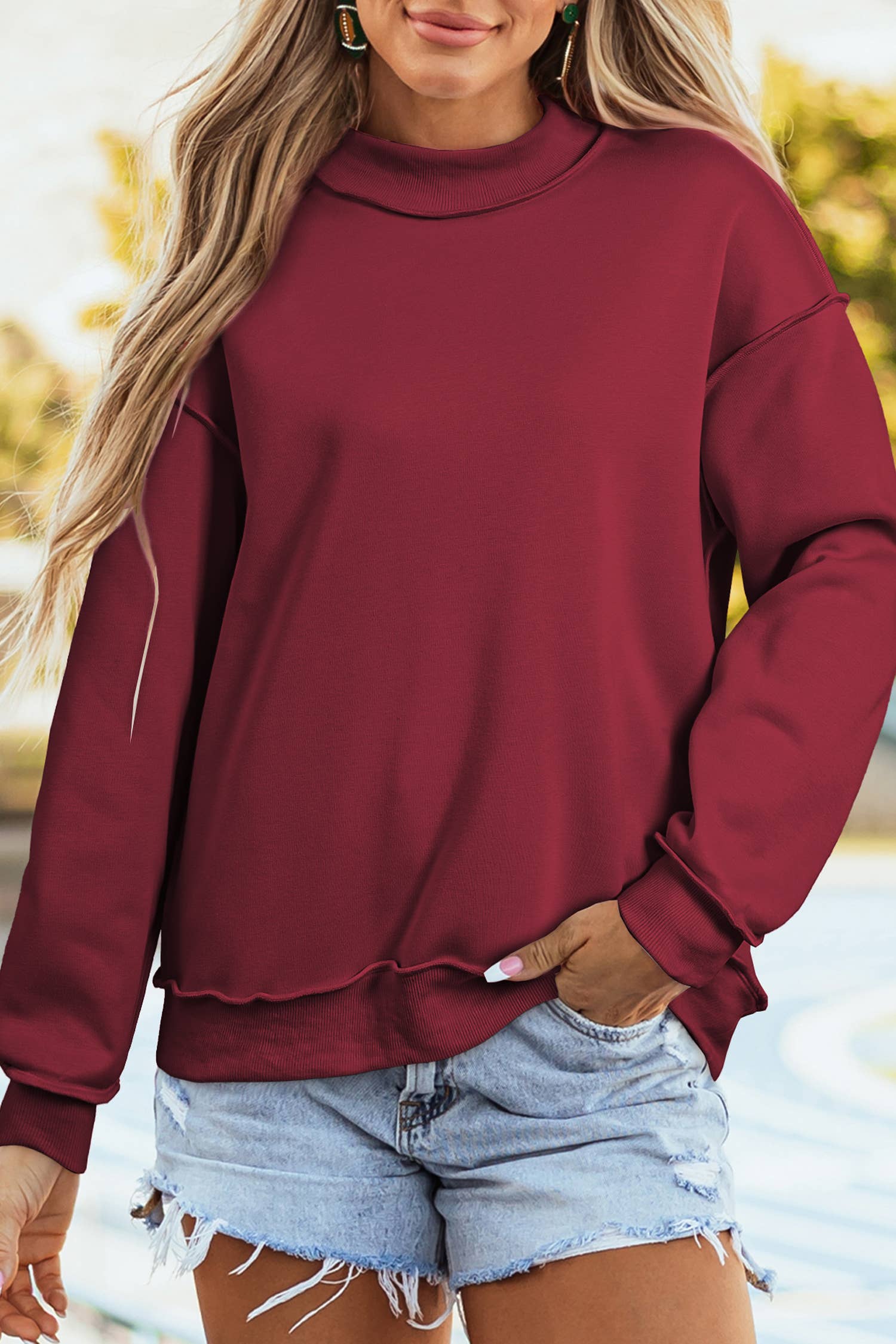 HOT Oversize Reversible Mock Neck Sweatshirt| S-4X Little Daisy Closet