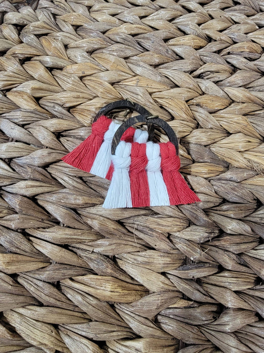 Red & White Wood Macrame Earrings